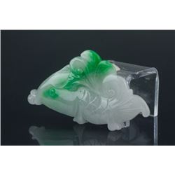 Chinese Green Jadeite Carved Fish Pendant