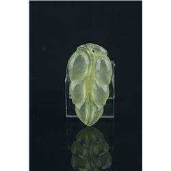 Chinese Icy Yellow Jadeite Carved Leaf Pendant