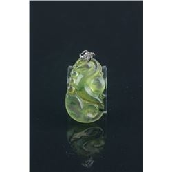 Chinese Icy Green Jadeite Carved Pendant