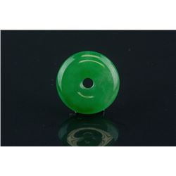 Chinese Green Jadeite Carved Disc Pendant