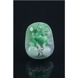 Burma Jade Carved Horse Pendant with Certificate