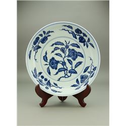 Blue & White Fruits Porcelain Plate Xuande Mark