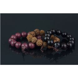 3 Pc Chinese Wood & Bodisu Bead Bracelets