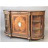 Image 1 : A mid Victorian figured walnut and ebonised credenza, the central door with oval green jasper cla...