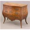 Image 1 : An early 20th century French rosewood and marquetry bombe commode with birds and basket of flower...