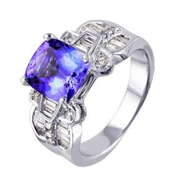 18KT White Gold Tanzanite &  Diamond Ring -# 882