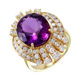 14KT Yellow Gold Amethyst & Diamond Ring -# 1481