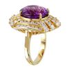 Image 2 : 14KT Yellow Gold Amethyst & Diamond Ring -# 1481