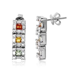 14KT White Gold Ladies Diamond and Gemstone Earrings -# 10070