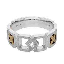 14KT Two Tone Gold  Mens Diamond Ring -# 9129