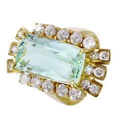 14KT White Gold Aquamarine & Diamond Ring -# 1536