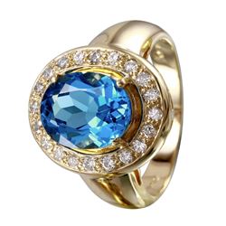 14KT Yellow Gold Topaz & Diamond Ring -# 1654