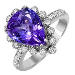 14KT White Gold Tanzanite & Diamond Ring -# 1537