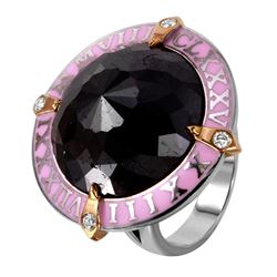 Diamond 18KT Gold Pink Enamel Sundial Ring -# 1734