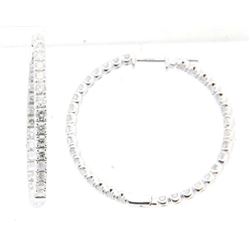 14KT White Gold Ladies Diamond Hoop Earrings -# 10358