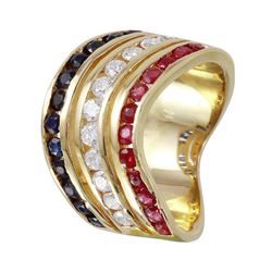 14KT Yellow Gold Diamond, Ruby & Sapphire Ring -# 1140