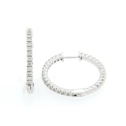 14KT White Gold Ladies Diamond Hoop Earrings -# 9030