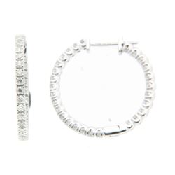 14KT White Gold Ladies Diamond Hoop Earrings -# 9603