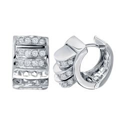 18KT White Gold Diamond Huggie Hoops -# 6591-1