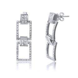 18KT White Gold Diamond Dangle Earrings  -# 6603