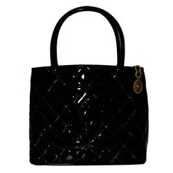 Chanel Quilted Black Patent Leather Shoulder Bag -# 6688