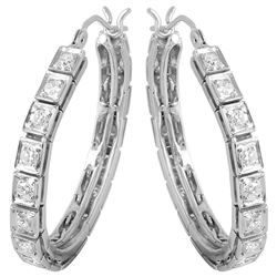 14KT White Gold Diamond Hoop Earrings -# 274