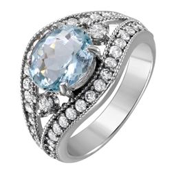 14KT White Gold Aquamarine & Diamond Ring -# 1519