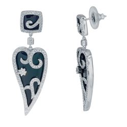 14KT White Gold Onyx Diamond Earrings -# 6531