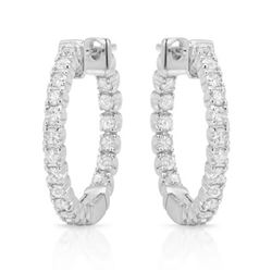 14KT White Gold Ladies Diamond Hoop Earrings -# 9067