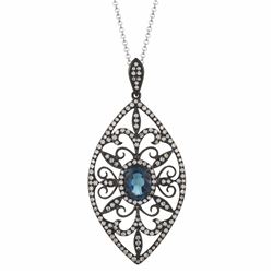 14KT White Gold Gemstone Pendant With Chain -# 6241