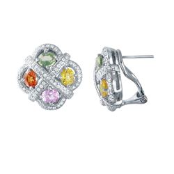 14KT White Gold Multi-Sapphire Earrings  -# 6521
