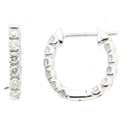 14KT White Gold Ladies Diamond Hoop Earrings -# 9434