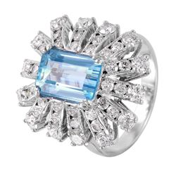 14KT White Gold Aquamarine & Diamond Ring -# 1341