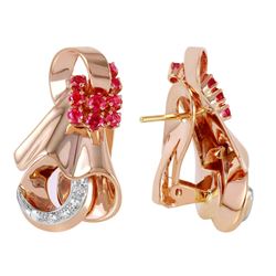 14KT Rose Gold Ruby and Diamond Earrings -# 426