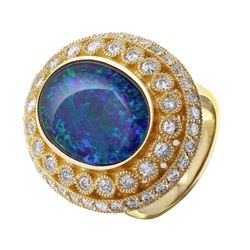 14KT Yellow Gold Opal Doublet Diamond Ring -# 127