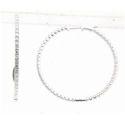 14KT White Gold Ladies Diamond Hoop Earrings -# 9850