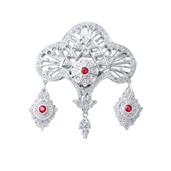 18KT White Gold Ladies Diamond and Gemstone Brooch -# 10454
