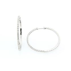 14KT White Gold Ladies Diamond Hoop Earrings -# 9471
