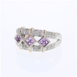 14KT White Gold Ladies Diamond and Gemstone Ring -# 8955