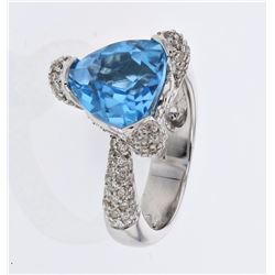 18KT White Gold Ladies Diamond and Gemstone Fashion Ring -# 9818