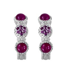Judith Ripka Sterling Amethyst Hoop Earrings -# 1691