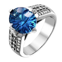 14KT White Gold Aquarmine & Diamond Ring -# 2139