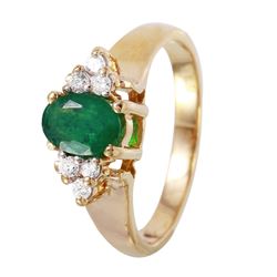 14KT Yellow Gold Emerald & Diamond Ring -# 1093