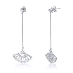 14KT White Gold Diamond Fan Earrings -# 6561
