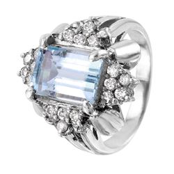 14KT White Gold Aquamarine & Diamond Ring -# 1367