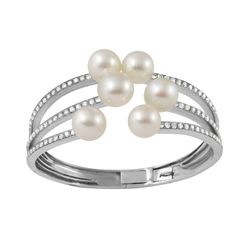 18KT White Gold Pearl Diamond Cuff -# 6468
