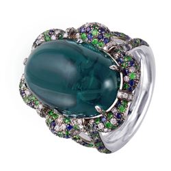 18KT White Gold Gemstone and Diamond Ring -# 995