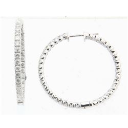 14KT White Gold Ladies Diamond Hoop Earrings -# 10406