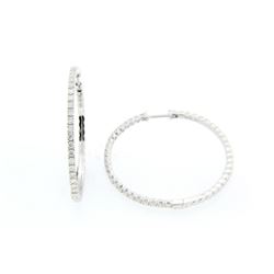 14KT White Gold Ladies Diamond Hoop Earrings -# 9467