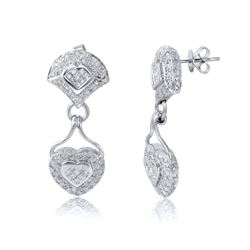14KT White Gold Diamond Heart Earrings -# 6602